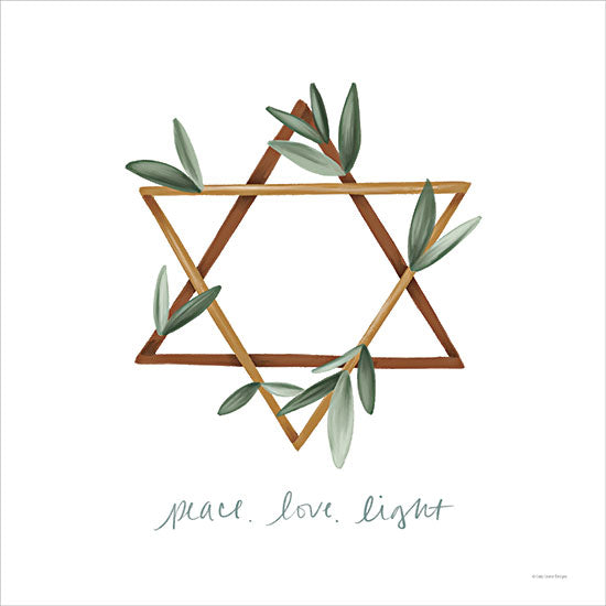 Lady Louise Designs BRO345 - BRO345 - Leaf Star - 12x12 Hanukkah, Holidays, Religious, Star of David, Greenery, Peace, Love, Light, Typography, Signs, Jewish, Jewish Holiday from Penny Lane