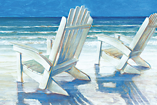 Cloverfield & Co. CC206 - CC206 - Beach Chair Bliss - 18x12 Coastal, Adirondack Chairs, Beach, Ocean, Shadows, Waves, Summer, Landscape, Blue & White from Penny Lane