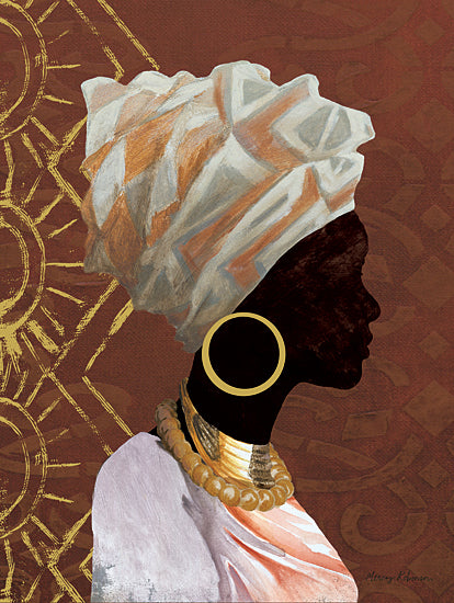Cloverfield & Co. CC213 - CC213 - Imani - 12x16 Black Art, Black Woman, Fashion, Scarf, Jewelry, Pattern, Gold, Profile from Penny Lane