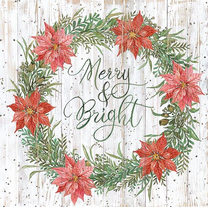 Cindy Jacobs CIN1930 - CIN1930 - Merry & Bright Wreath - 12x12 Christmas, Wreath, Poinsettias, Merry & Bright, Signs, Typography from Penny Lane