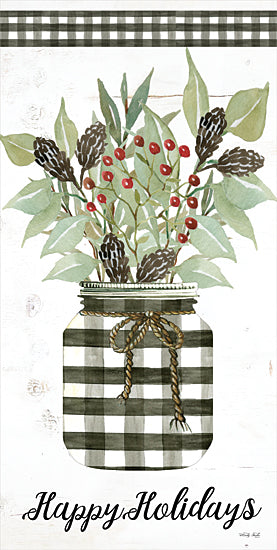 Cindy Jacobs CIN2102 - CIN2102 - Happy Holidays Gingham Jar     - 9x18 Holidays, Jar, Black & White Gingham, Greenery, Berries, Signs from Penny Lane