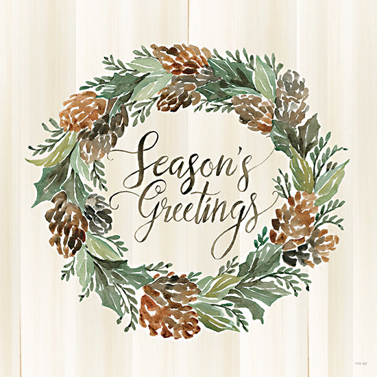 Cindy Jacobs CIN2432 - CIN2432 - Sage Season's Greetings Wreath - 12x12 Season's Greetings, Wreath, Christmas, Holidays, Pine Cones, Holly, Signs from Penny Lane