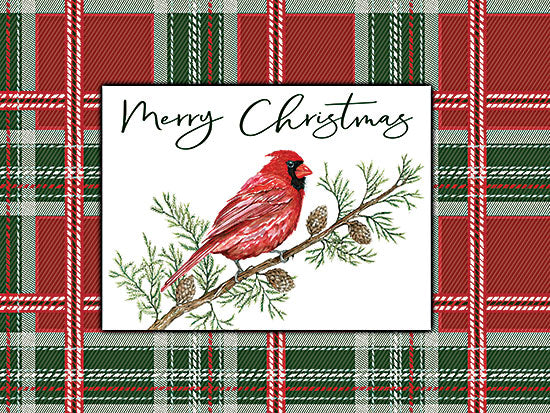 Cindy Jacobs CIN2548 - CIN2548 - Merry Christmas Cardinal - 16x12 Holidays, Cardinal, Birds, Merry Christmas, Plaid, Tree Branch, Pine Cones, Nature from Penny Lane