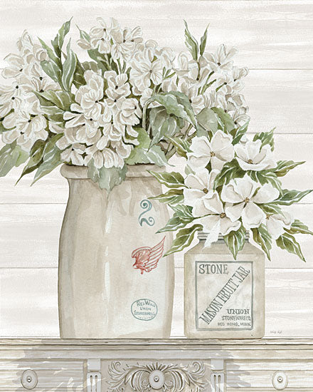 Cindy Jacobs CIN2637 - CIN2637 - Floral Country Crocks - 12x16 Flowers, White Flowers, Country Crocks, Crocks, Shabby Chic, Country French, Still Life from Penny Lane
