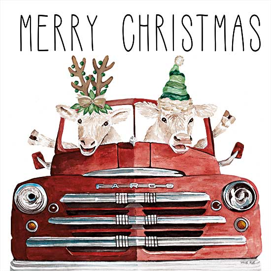 Cindy Jacobs CIN2718 - CIN2718 - Merry Christmas Cows - 12x12 Christmas, Holidays, Cows, Whimsical, Truck, Red Truck, Merry Christmas, Typography, Signs from Penny Lane