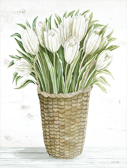 Cindy Jacobs CIN2731 - CIN2731 - Tulip Basket - 12x16 Tulips, White Flowers, Bouquet, Basket, Country, Blooms, Botanical from Penny Lane