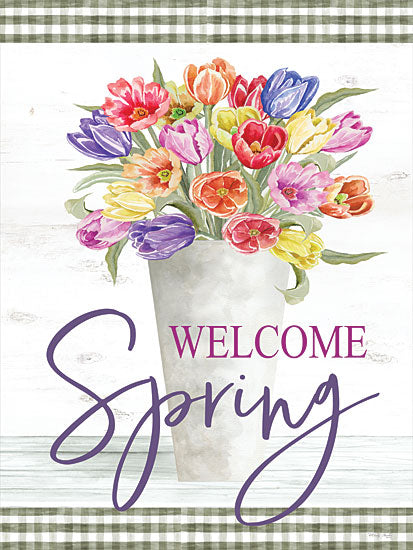 Cindy Jacobs CIN2882 - CIN2882 - Welcome Spring - 12x16 Welcome Spring, Spring Flowers, Flowers, Tulips, Spring, Bouquet, Vase, Botanical, Typography, Signs from Penny Lane