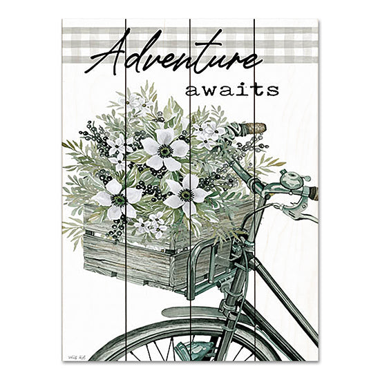 Cindy Jacobs CIN3032PAL - CIN3032PAL - Adventure Awaits - 12x16 Adventure Awaits, Bicycle, Bike, Wooden Basket, White Flowers, Greenery, Bouquet, Signs, Typography from Penny Lane