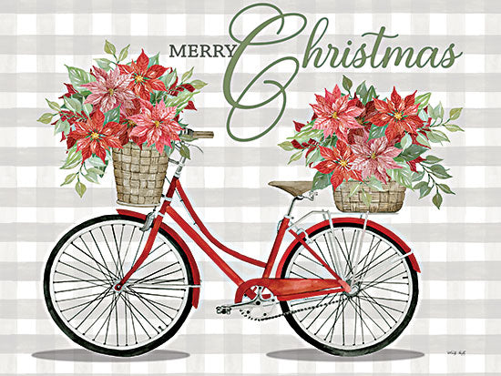 Cindy Jacobs CIN3066 - CIN3066 - Merry Christmas Bicycle I - 16x12 Merry Christmas, Christmas, Holidays, Bicycle, Bike, Poinsettias, Christmas Flowers, Flowers, Plaid, Signs from Penny Lane