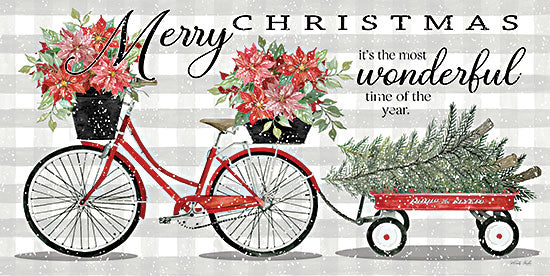 Cindy Jacobs CIN3073 - CIN3073 - The Most Wonderful Time of the Year - 18x9 It's the Most Wonderful Time of the Year, Bicycle, Bike, Wagon, Christmas Tree, Christmas, Holidays, Poinsettias, Flowers, Signs, Typography from Penny Lane