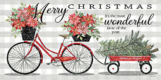 Cindy Jacobs CIN3073 - CIN3073 - The Most Wonderful Time of the Year - 18x9 It's the Most Wonderful Time of the Year, Bicycle, Bike, Wagon, Christmas Tree, Christmas, Holidays, Poinsettias, Flowers, Signs, Typography from Penny Lane