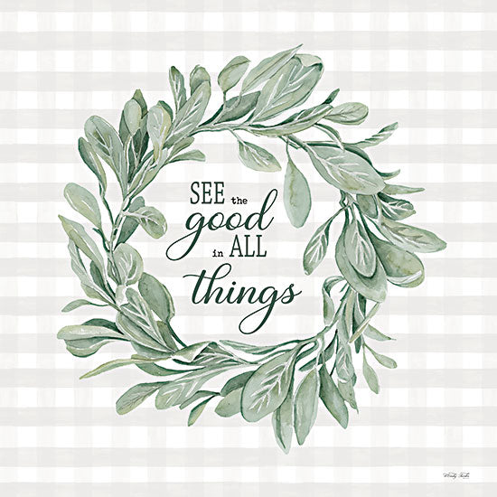 Cindy Jacobs CIN3109 - CIN3109 - See the Good Wreath - 12x12 Christmas, Holidays, Inspirational, See the Good in All Things, Typography, Signs, Textual Art, Wreath, Eucalyptus, Greenery, Plaid Background from Penny Lane