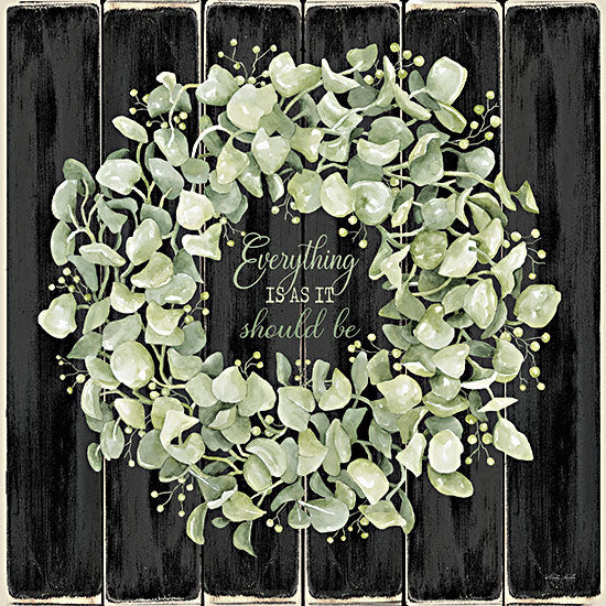 Cindy Jacobs CIN3111 - CIN3111 - Everything Is Wreath - 12x12 Wreath, Greenery, Inspirational, Everything is As it Should Be, Typography, Signs, Textual Art, Wood Background, Black Background, Cottage Country from Penny Lane