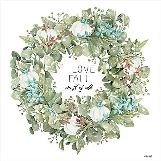 Cindy Jacobs CIN3136 - CIN3136 - I Love Fall Wreath - 12x12 I Love Fall, Wreath, Pumpkins, Greenery, White Pumpkins, Shabby Chic, Typography, Signs from Penny Lane