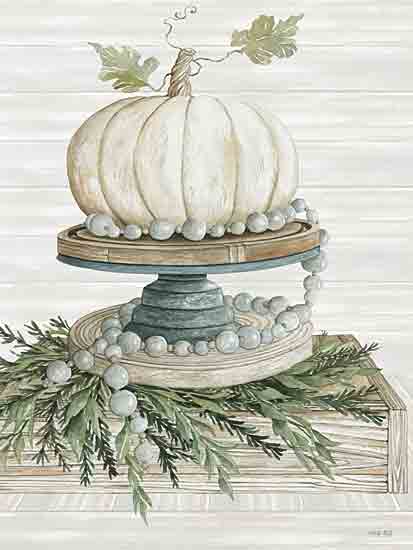 Cindy Jacobs CIN3143 - CIN3143 - White Pumpkin on Display - 12x16 Pumpkins, White Pumpkins, Still Life, Gourds, Fall, Autumn, Greenery, Beads from Penny Lane