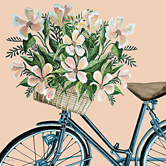 Cindy Jacobs CIN3233 - CIN3233 - Coral Flowers II - 12x12 Flowers, Basket of Flowers, Bike, Bicycle, Spring, Springtime from Penny Lane