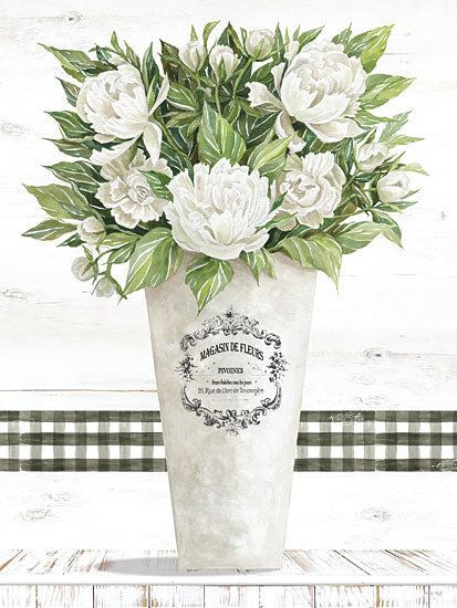 Cindy Jacobs CIN3286 - CIN3286 - White Peonies - 12x16 Peonies, White Peonies, Flowers, Black & White Plaid, Still Life, Spring from Penny Lane