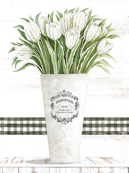 Cindy Jacobs CIN3287 - CIN3287 - White Tulips - 12x16 Tulips, White Tulips, Flowers, Black & White Plaid, Still Life, Spring from Penny Lane