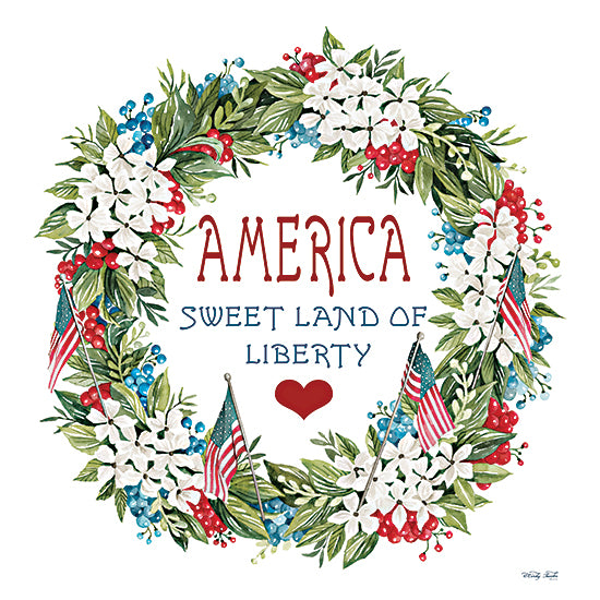 Cindy Jacobs CIN3302 - CIN3302 - America Wreath - 12x12 America Sweet Land of Liberty, Wreath, Flowers, Red, White & Blue, American Flags, Greenery, Typography, Signs from Penny Lane