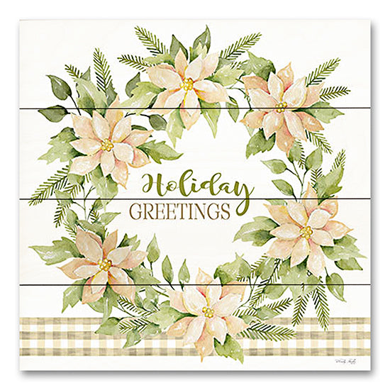 Cindy Jacobs CIN3330PAL - CIN3330PAL - Holiday Greetings Wreath - 12x12 Christmas, Holidays, Holiday Greetings, Wreath, Pink Poinsettias, Christmas Flowers, Greenery, Signs, Typography from Penny Lane