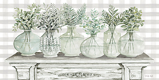 Cindy Jacobs CIN3351 - CIN3351 - All in a Row - 18x9 Still Life, Flowers, Glass Vases, Greenery, Eucalyptus, Plaid, Neutral Palette from Penny Lane