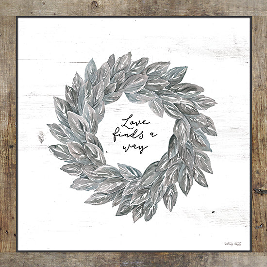 Cindy Jacobs CIN3358 - CIN3358 - Love Finds a Way - 12x12 Love Finds a Way, Wreath, Greenery, Framed Picture, Neutral Palette, Typography, Signs from Penny Lane