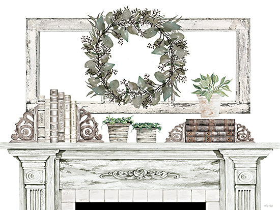 Cindy Jacobs CIN3477 - CIN3477 - Timeless Beauty - 16x12 Still Life, Wreath, Books, Bookends, Fireplace, Potted Plants, Green Plants, Neutral Palette from Penny Lane