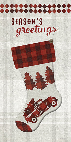 Cindy Jacobs CIN3550 - CIN3550 - Season's Greetings Stocking    - 9x18 Christmas, Holidays, Christmas Stocking, Red Truck, Christmas Tree, Red & White, Lodge, Plaid, Season's Greetings, Typography, Signs, Winter from Penny Lane