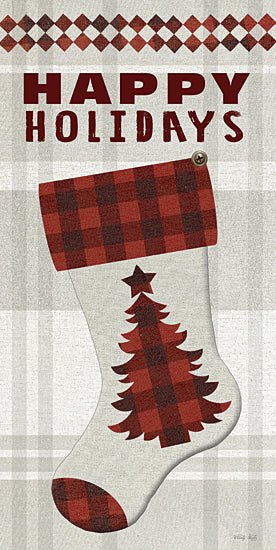 Cindy Jacobs CIN3553 - CIN3553 - Happy Holidays Stocking   - 9x18 Christmas, Holidays, Christmas Stocking, Christmas Tree, Red & White, Lodge, Plaid, Happy Holidays, Typography, Signs, Winter from Penny Lane