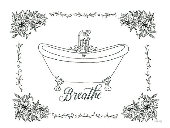 Cindy Jacobs CIN3609 - CIN3609 - Breathe Bath Tub - 16x12 Bath, Bathroom, Bathtub, Breathe, Typogrpahy, Signs, Textual Art, Flowers, Black & White from Penny Lane