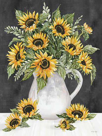Cindy Jacobs CIN3664 - CIN3664 - Sunflower Overflow   - 12x16 Sunflowers, Flowers, Pitcher, Fall, Greenery, Farmhouse/Country, Black Background from Penny Lane