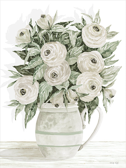Cindy Jacobs CIN3687 - CIN3687 - Ranunculus Pitcher   - 12x16 Flowers, Ranunculus Flowers, Pitcher, Neutral Palette, Bouquet, Blooms, Farmhouse/Country from Penny Lane