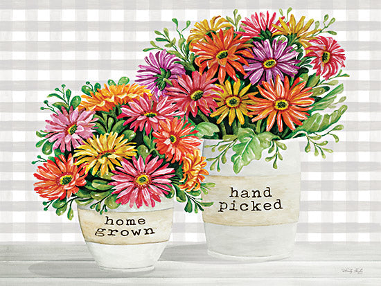 Cindy Jacobs CIN3727 - CIN3727 - Home Grown and Hand Picked - 16x12 Flowers, Colorful Flowers, Rainbow Flowers, Homegrown, Handpicked, Potted Flowers, Spring, Plaid Background, Cottage/Country from Penny Lane