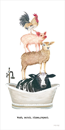 Cindy Jacobs CIN3893 - CIN3893 - Wash, Scrub, Rinse Repeat - 9x18 Bath, Bathroom, Still Life, Animal Stack, Bathtub, Whimsical, Farm Animals, Cow, Sheep, Pig, Rooster, Wash, Scrub, Rinse… Repeat, Typography, Signs, Textual Art, Farmhouse/Country from Penny Lane