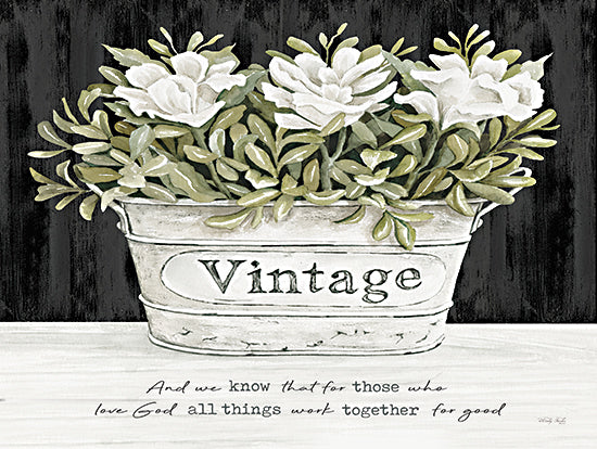 Cindy Jacobs CIN3913 - CIN3913 - Those Who Love God - 16x12 Still Life, Flowers, White Flowers, Greenery, Tin, Vintage, Black Background, Religious, All Things Work Together for Good, Typography, Signs from Penny Lane