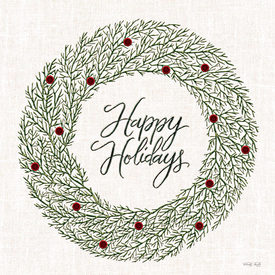 Cindy Jacobs CIN3998 - CIN3998 - Happy Holidays Embroidery Wreath - 12x12 Christmas, Holidays, Happy Holidays, Typography, Signs, Textual Art, Wreath, Pine Sprigs, Berries, Greenery, Winter from Penny Lane