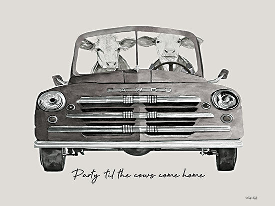 Cindy Jacobs CIN4042 - CIN4042 - Party 'til the Cows Come Home - 16x12 Humor, Party 'Til the Cows Come Home, Typography, Signs, Textual Art, Cows, Car, Cows Riding in Car, Black & White, Convertible from Penny Lane
