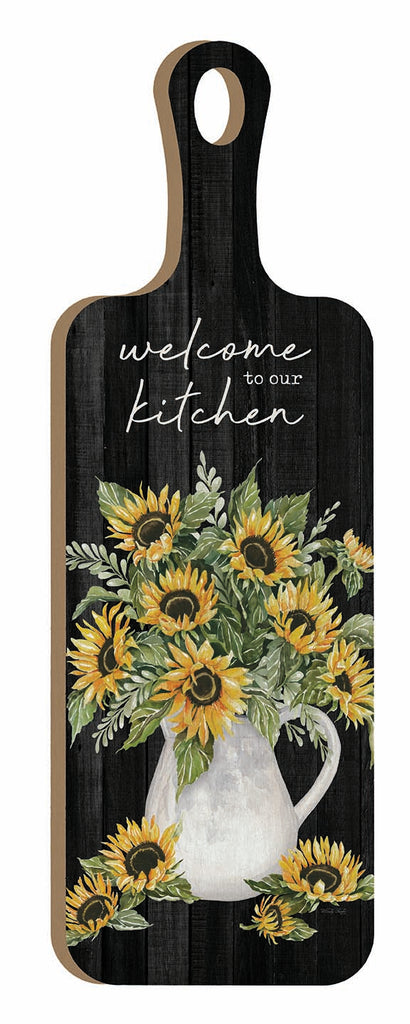 Cindy Jacobs CIN4086CB - CIN4086CB - Welcome to Our Kitchen Sunflowers - 6x18 Kitchen, Cutting Board, Welcome to our Kitchen, Typography, Signs, Textual Art, Flowers, Sunflowers, Pitcher, Farmhouse/Country, Fall from Penny Lane