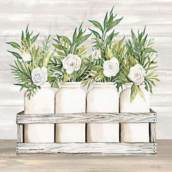 Cindy Jacobs CIN4126 - CIN4126 - Flower Crate III - 12x12 Still Life, Vases, Crate, White Vases, Flowers, White Flowers, Greenery from Penny Lane