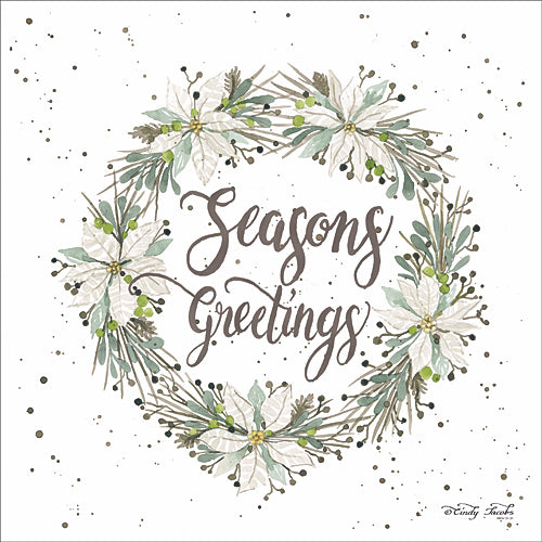 Cindy Jacobs CIN689 - Season's Greetings Wreath - Wreath, Greeting, Poinsettia, Holiday from Penny Lane Publishing
