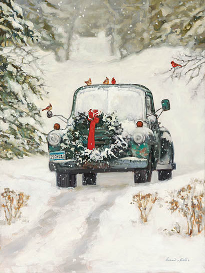 Bonnie Mohr COW286 - COW286 - Winter Park - 18x24 Winter, Truck, Blue Truck, Christmas, Holidays, Wreath, Snow, Road, Birds, Vintage from Penny Lane