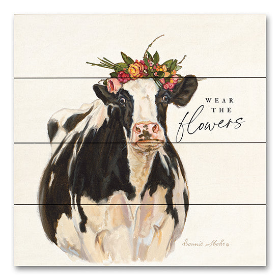 Bonnie Mohr COW360PAL - COW360PAL - Fancy Cow - 12x12 Wear the Flowers, Cows, Black & White Cow, Floral Crown, Motivational, Flowers, Whimsical, Typography, Signs from Penny Lane