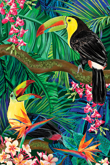 Cat Thurman Designs CTD107 - CTD107 - Toucan Twins - 12x18 Tropical, Toucans, Birds, Jungle, Flowers, Palm Leaves, Tropical Flowers, Tree Branches from Penny Lane
