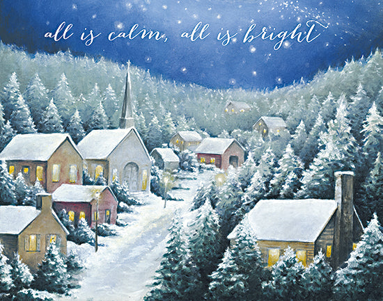 Dee Dee DD1679 - DD1679 - All is Calm Town at Christmas - 16x12 Christmas, Holidays, Landscape, Village, Trees, Winter, All is Calm, All is Bright, Religious, Typography, Sighs, Textual Art, Church, Houses, Christmas Eve from Penny Lane
