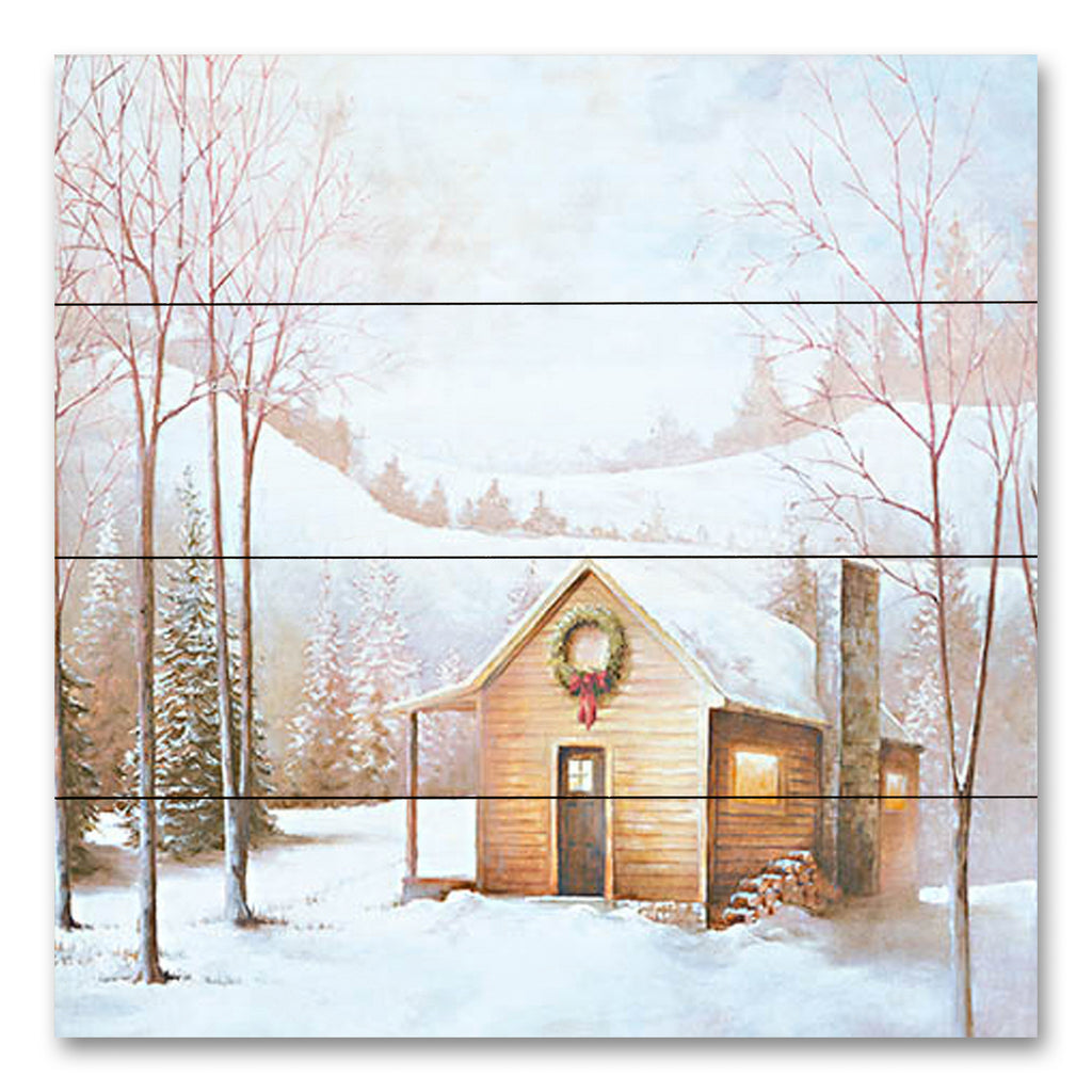 Dee Dee DD1681PAL - DD1681PAL - Christmas Cabin - 12x12 Christmas, Holidays, Winter, Snow, Cabin, Landscape, Wreath, Snow from Penny Lane