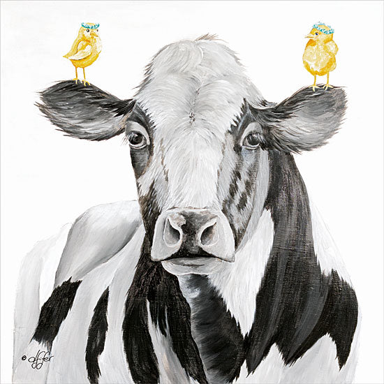 Diane Fifer DF146 - DF146 - Chick Mates - 12x12 Cow, Black & White Cow, Chicks, Farm Animals from Penny Lane