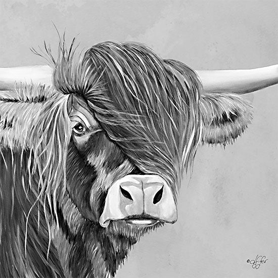 Diane Fifer DF159 - DF159 - Shaggy Highland - 12x12 Cow, Highland Cow, Black & White, Portrait from Penny Lane