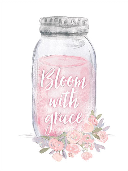 Dogwood Portfolio DOG137 - DOG137 - Bloom with Grace Jar - 12x16 Bloom with Grace, Jar, Flowers, Pink Flowers, Signs, Spring from Penny Lane