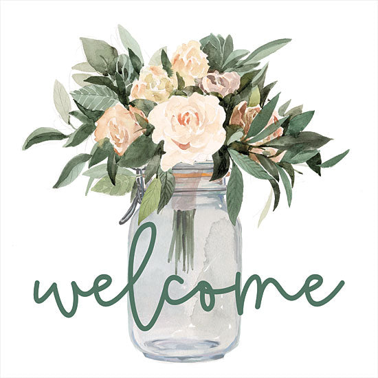 Dogwood Portfolio DOG162 - DOG162 - Welcome Flowers - 12x12 Welcome, Flowers, Jar, Peach Flowers, Country from Penny Lane