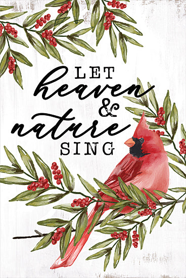Dogwood Portfolio DOG231 - DOG231 - Let Heaven & Nature Sing Cardinal I - 12x18 Christmas, Holidays, Cardinals, Let Heaven and Nature Sing, Typography, Signs, Textual Art, Christmas Song, Leaves, Berries, Nature, Winter from Penny Lane